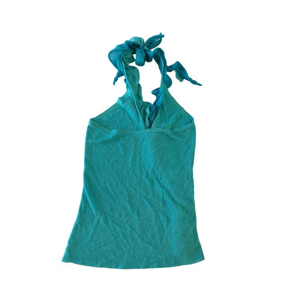 Y2K Bebe Turquoise Halter Neck Ruffled Top Small Boho Fairy 90s Coquette Twee - Picture 3 of 16
